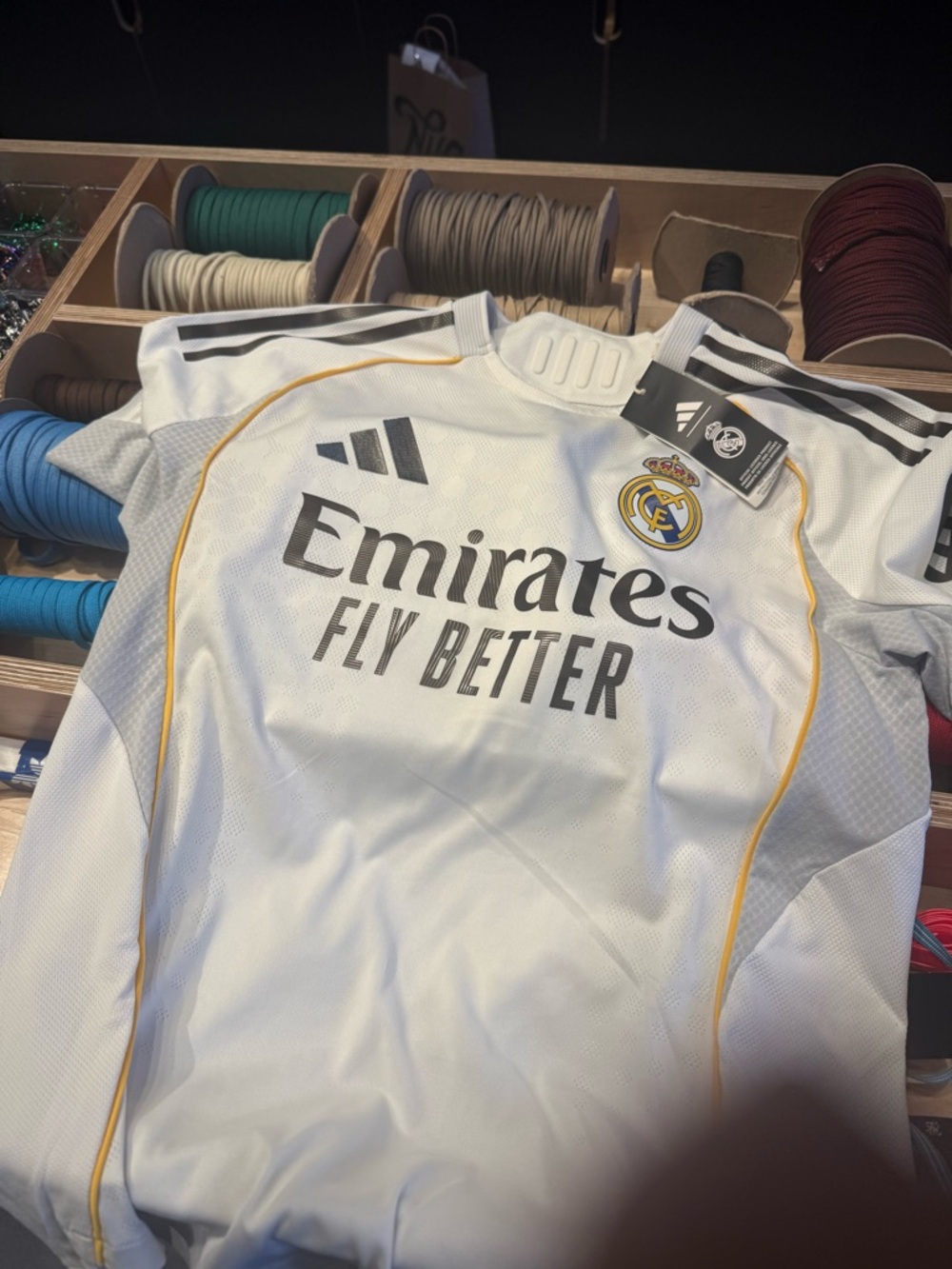 adidas Originals White  Real Madrid Jersey with Black Logo and Gold Piping